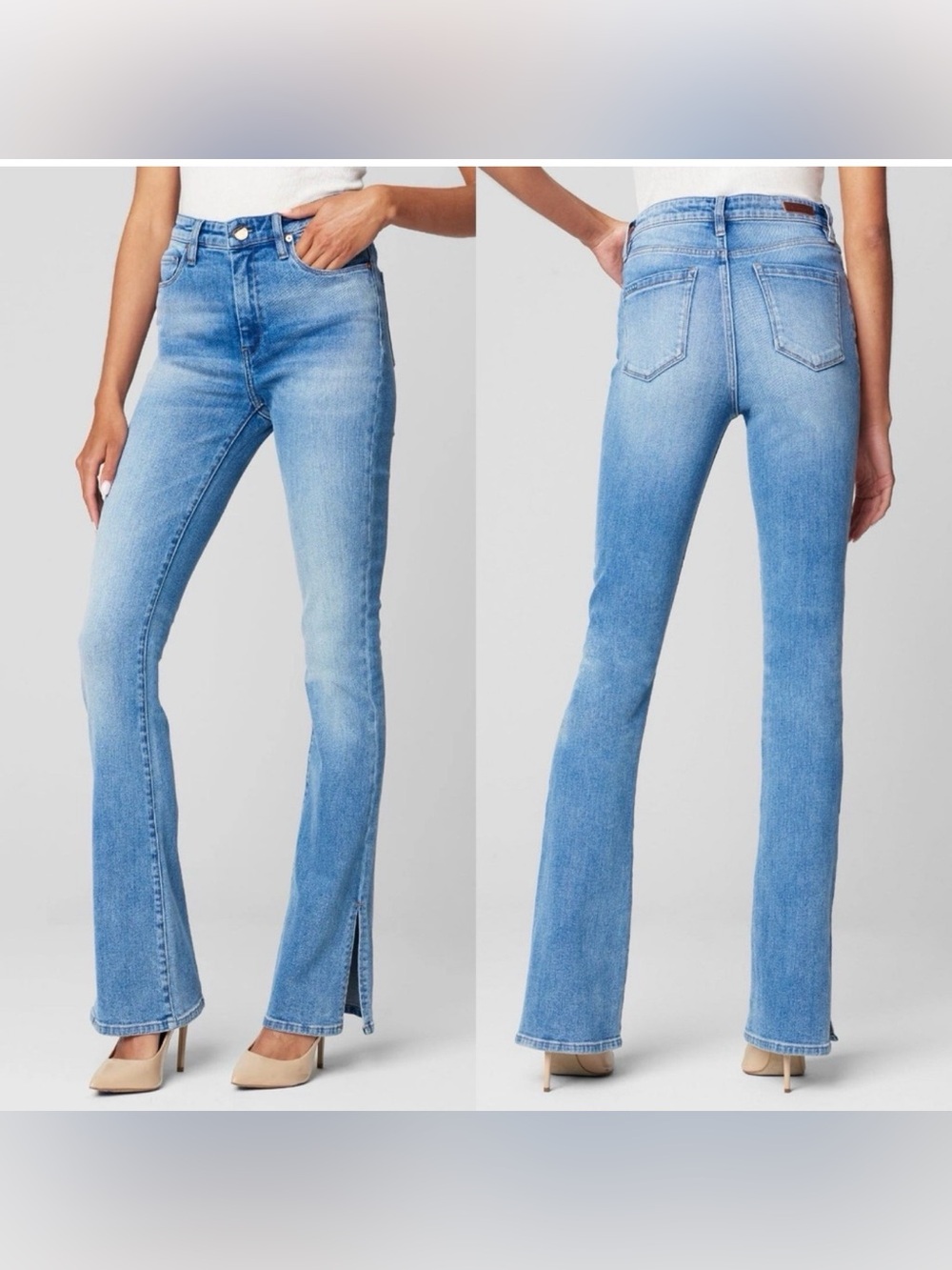 Blank NYC THE HOYT Light Blue High-Rise Split-Hem Mini Flare Jeans